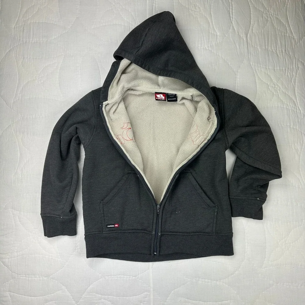 Tony Hawk Zip Up Hoodie Sherpa Lined Flame Phoenix‎ Graphic Gray Boys M (10/12)